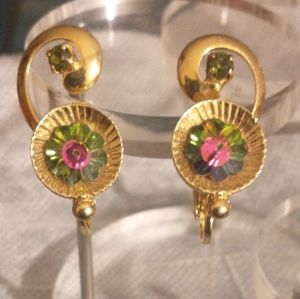 Rare vintage Watermelon Rivoli clip on earrings